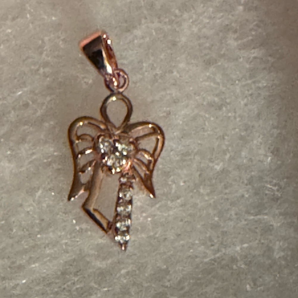 Rose Gold overlay sterling silver Heart cubic zirconia Necklace Angel Pendant